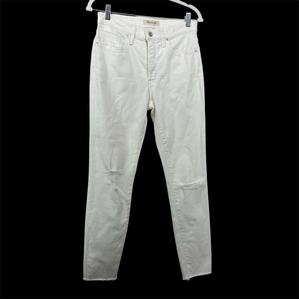 Madewell Size 28 White 9" High Rise Skinny Crop Jeans Distressed Raw Hem Stretch